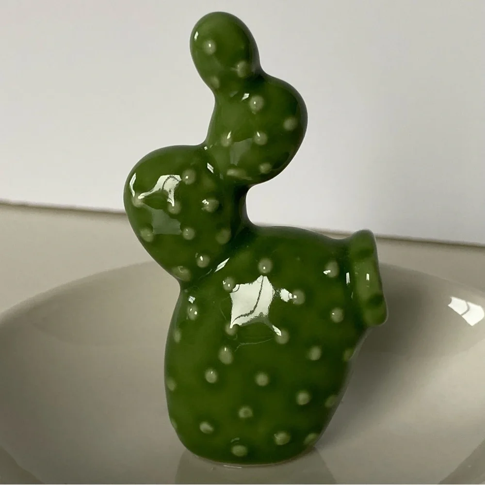 Cactus Ring Holder Dish Ceramic Vintage Jewelry Tray Green White Bowl Southwest